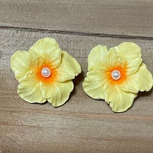 Vintage Yellow and Orange clip Floral Earrings